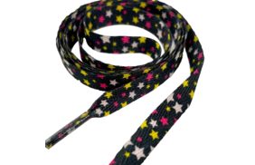 шнур плоский 3мм цв черный в разноцветную звездочку (110см) купить по цене 32.44 руб для домашнего шитья - в интернет-магазине Веллтекс | Волгоград
